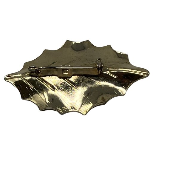 Vintage Leaf Brooch Brushed Gold Tone Engraved Veins Fall Pin - Picture 5 of 7